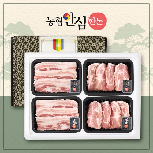 [농협안심한돈] 무항생제 한마음 선물세트 4호 1.2kg(삼겹살300,삼겹살300,목살300,목살300)