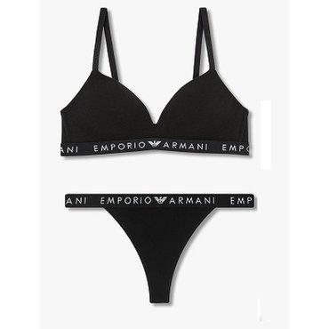 EMPORIO ARMANI 여성 로고 밴딩 패디드 트라이앵글 브라&티팬티 세트(0824381522,0824310518)