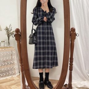 원피스 OPS 홈웨어 스타일 체크 롱 여성
