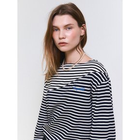 Diagonal-Cut Stripe T-Shirt (Navy)