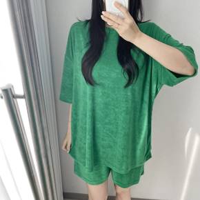 /  글램핏 테리 세트 박시 루즈핏 반팔 티셔츠+밴딩 와이드 반바지 3컬러