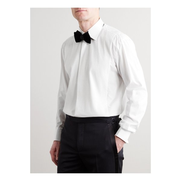 브리오니 화이트 슬림 핏 빕 프론트 더블 커프 코튼 보일 셔츠 화이트 666467151985528