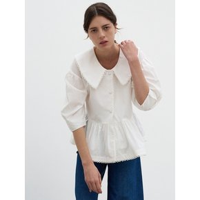 CAPE COLLOR SHIRRING BLOUSE_WHITE