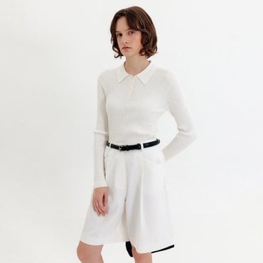 룩캐스트 제이 리브드 버튼 니트 탑_아이보리 / JAY RIBBED BUTTON KNIT TOP_IVORY