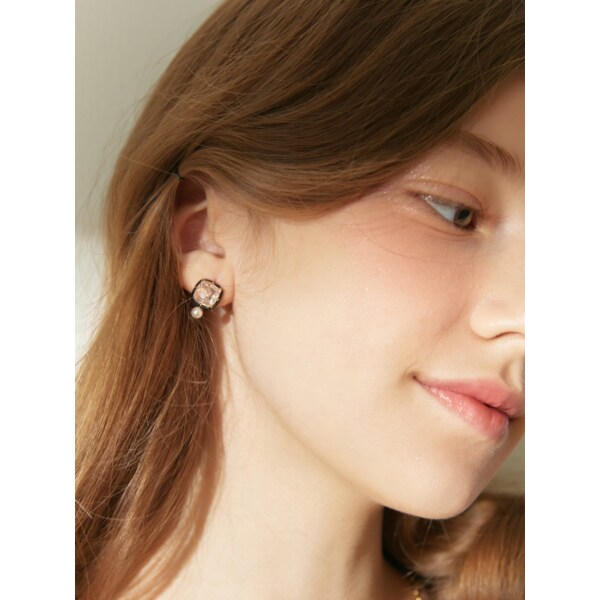 [리퍼브]Black Line Square Pearl Earring_EC1714