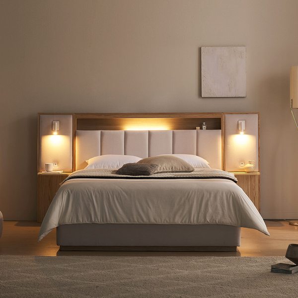 앤씨 기능성 패브릭 쿠션헤드 LED조명 평상형 호텔 침대프레임 슈퍼싱글 SS