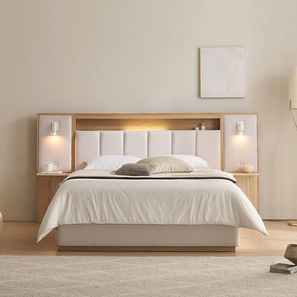 앤씨 기능성 패브릭 쿠션헤드 LED조명 평상형 호텔 침대프레임 슈퍼싱글 SS