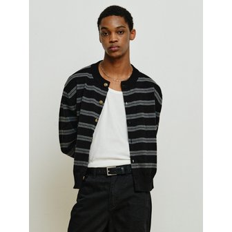 미나브 스트라이프 라운디 가디건 [블랙]