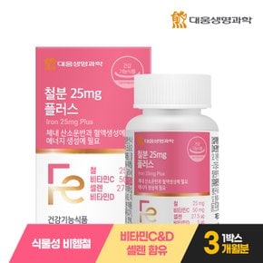 철분 25mg 플러스 90정 1박스 3개월분 / 임산부 고함량 비헴철 비타민C 비타민D