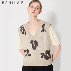 (BANILAB) 플라워 배색 니트 베스트 (택가격: 78000원)