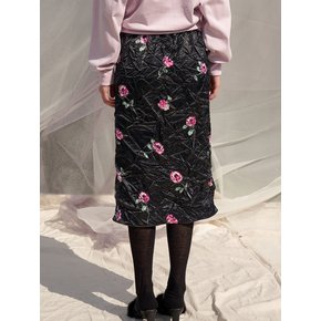 White Natural Flower Satin Skirt_Black