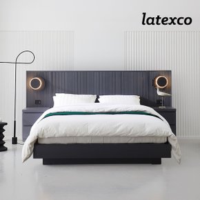라텍스코 루덴 무늬목 호텔식 평상형 침대 K+천연라텍스 매트리스 20cm