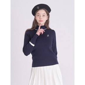 BACK NECK RIBBON MOCK NECK KNIT TOP_Navy