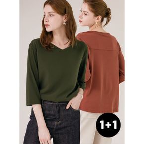 실크터치 딥브이 7부 모달 티셔츠_P393409435