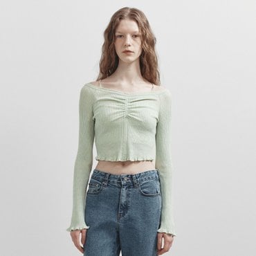 레이브 Off Shoulder String Knit in Mint VK5SP114-31
