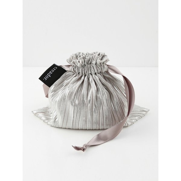 beige pleats string pouch