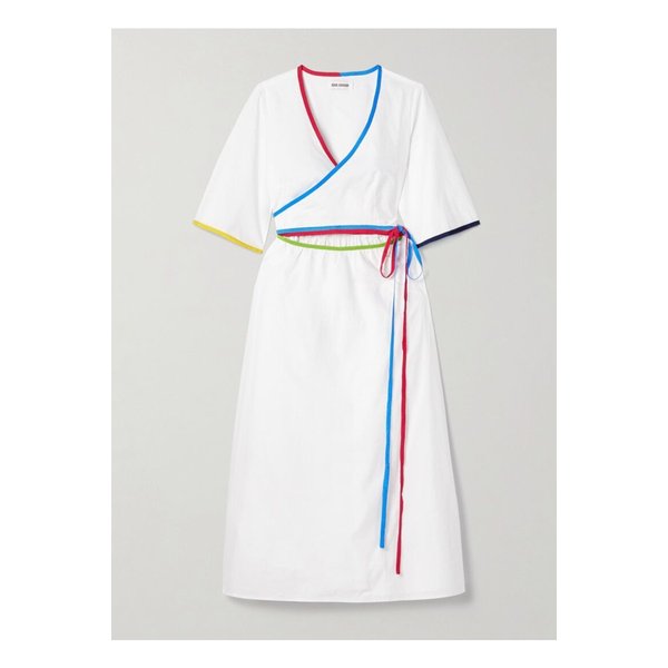 로지 애슐린 리본 그로그랭 트리밍 코튼 포플린 미디 랩 드레스 화이트 46376663162856521