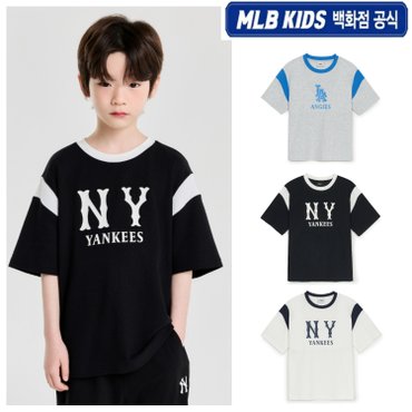 MLB키즈 [벡화점공식]  25SS 바시티 배색 레터 로고 티셔츠 (3color) 7ATSV0253