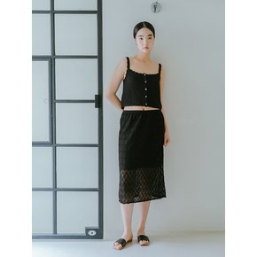 VISCOSE BLENDED LACE LAYERED SKIRT_BLACK