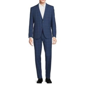 3892183 BOSS Huge Slim Fit Checked Virgin Wool Suit - NAVY 64116452