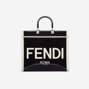 선샤인 미디움 캔버스 페이턴트 레더 쇼퍼 블랙 Fendi Sunshine Medium Canvas Patent Leat