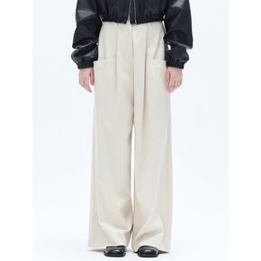 COTTON POCKET PINTUCK WIDE PANTS_IVORY