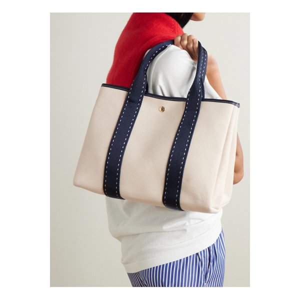 휘 드 베르누이 셀리어 미디엄 가죽 웨빙 트리밍 캔버스 토트 화이트 46376663162863565