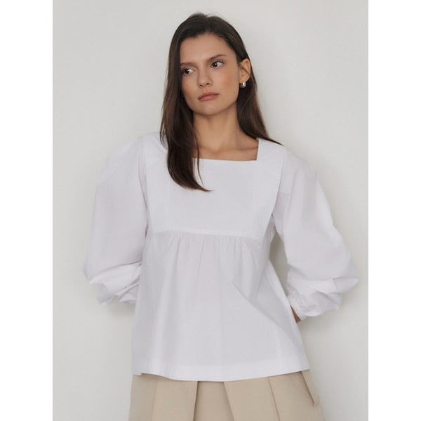 스퀘어넥 스트랩 블라우스_IVORY