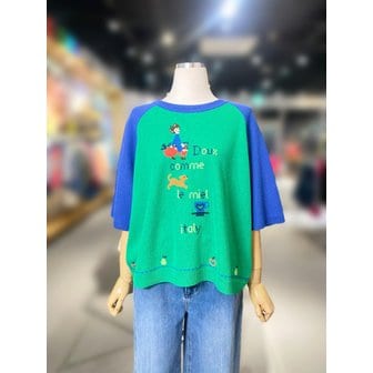 베네통 [여주점] 래글런 배색 자수 니트 (BAKPA6631)