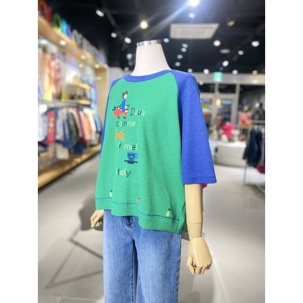 [여주점] 래글런 배색 자수 니트 (BAKPA6631)