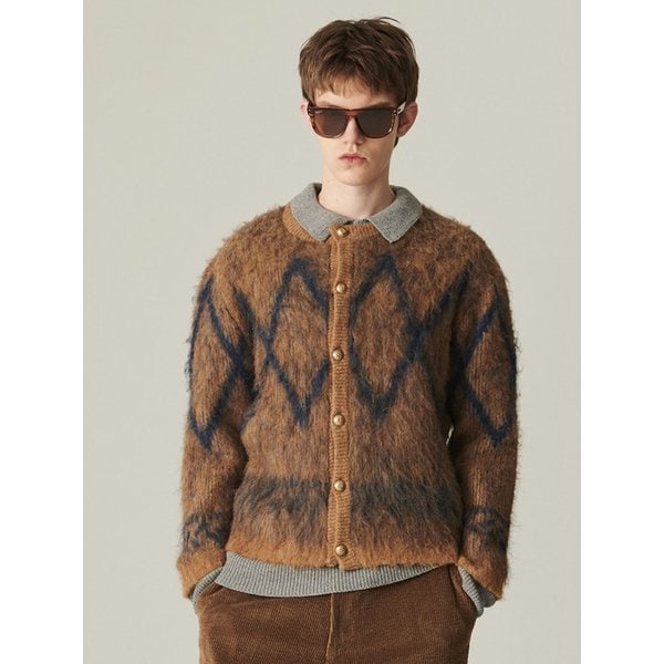 [COLLECTION LINE] 럭스 버튼 헤어리 라운드 가디건 브라운