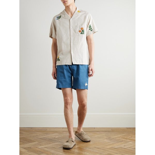 포르투기스 플란넬 스트레이트 레그 자수 라미 드로우스트링 쇼츠 46376663163010610