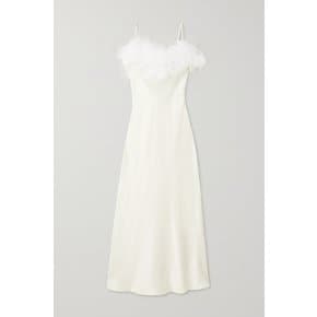 + Net Sustain Boheme Feather-trimmed Ecovero-satin Midi Dress 화이트