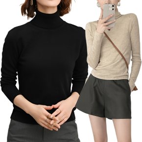 따뜻한 여성용 기본 터틀넥 니트티 데일리 겨울이너 폴라티 긴팔 베이직핏