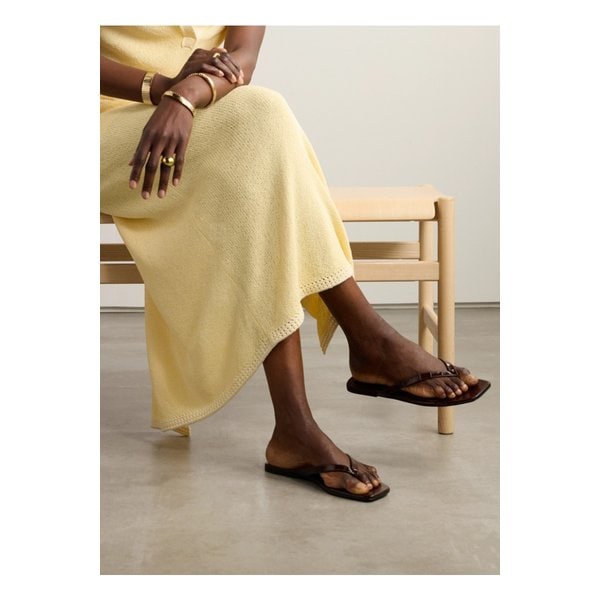 플립플랍 플랫 크로크-이펙트 가죽 플립플랍 초콜릿 1647597338715162