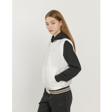 헤지스골프 [25SS] [ONLINE EXCLUSIVE] 화이트 여성 우븐 집업 베스트  HWJU5A992OW