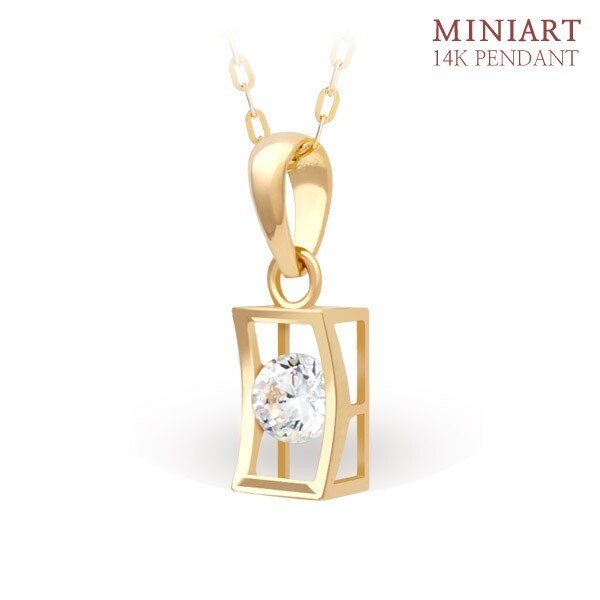 14K 골드 입체 스퀘어 프레임 큐빅 베이직 데일리 금 펜던트