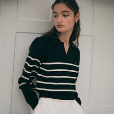 PUFF SLEEVE STRIPE KNIT BK+IV