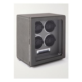 Quantum Quad Metallic Leather-Wrapped Cedar and Glass Watch Winder