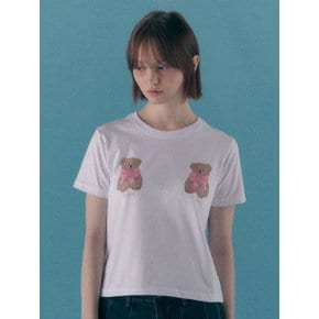 Ribbon bear Crop T-Shirts ACR501 (White)