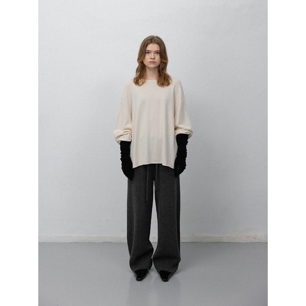 Wool cashmere boat neck pullover_Cream