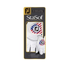 FootJoy StaSof 플래그 장갑, 진주, 생도 대형, 왼손에 착용