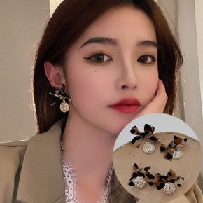 오레린 호피 리본 패션 귀걸이