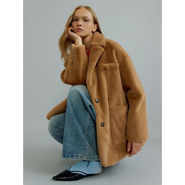 MOLI light fur blazer jacket [brown]