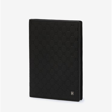 헤지스 블랙 로고패턴 소가죽 여권지갑 HJHO3F827BK