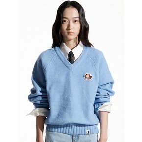 [UNISEX] LESSER PANDA FACE LOGO V-NECK KNIT BABY BLUE