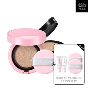 [NEW/핑크에디션] 정샘물 에센셜 스킨 누더 쿠션(+리필) + 핑크퍼프2P + 톤업선/스무딩베이스3ml