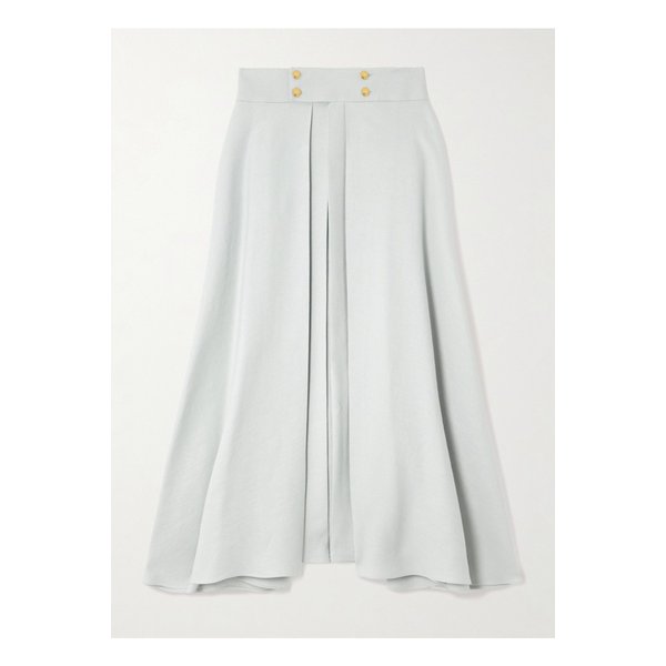 페트라 플리츠 리넨 트윌 미디 스커트 라이트 블루 1647597355233024