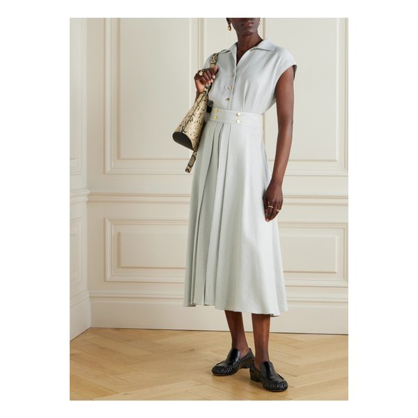 페트라 플리츠 리넨 트윌 미디 스커트 라이트 블루 1647597355233024