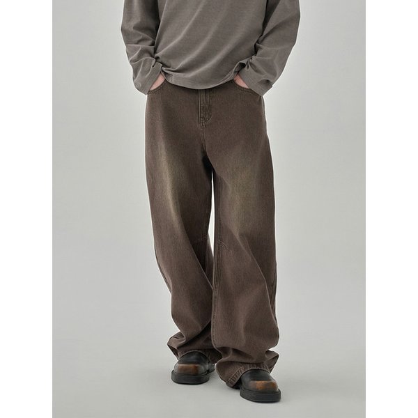 Washed Carpenter Wide Pants - FADE BROWN